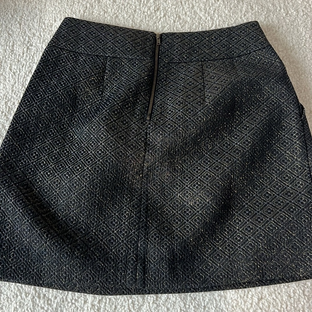 Ann Taylor LOFT Black Metallic Gold Jacquard A-Line Skirt Pockets - Picture 5 of 6